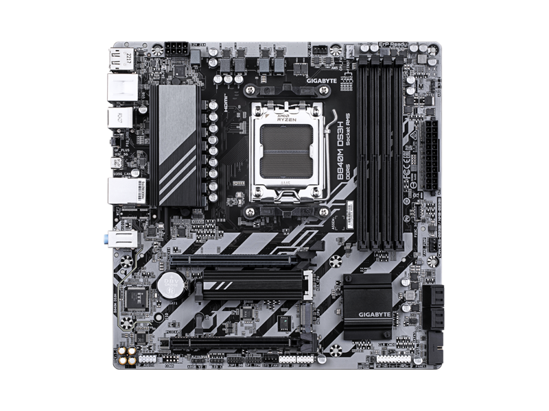 B840M DS3H  Материнская плата Gigabyte B840M DS3H/ microATX/ AMD Ryzen 7000/ 8000/ 9000/ B840 AM5/ 4xDIMM DDR5 5200 MHz/ 4xSATA 6G/ 2xM.2 25110/ 22110/ 2580/ 2280/ 14xUSB/ HDMI/ RJ45