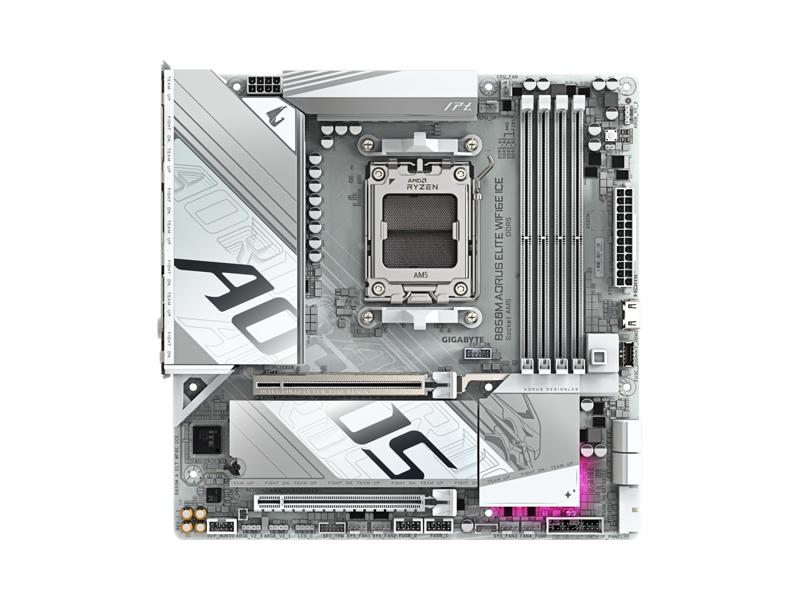 B850M A ELT WF6E ICE  Материнская плата GIGABYTE B850M AORUS ELITE WIFI6E ICE/ microATX/ AMD Ryzen 7000/ 8000/ 9000/ B850/ 4xDIMM DDR5/ 4xSATA 6G/ M.2/ 2xPCI-E x16/ 19xUSB/ Wi-Fi/ BT/ HDMI/ RJ45
