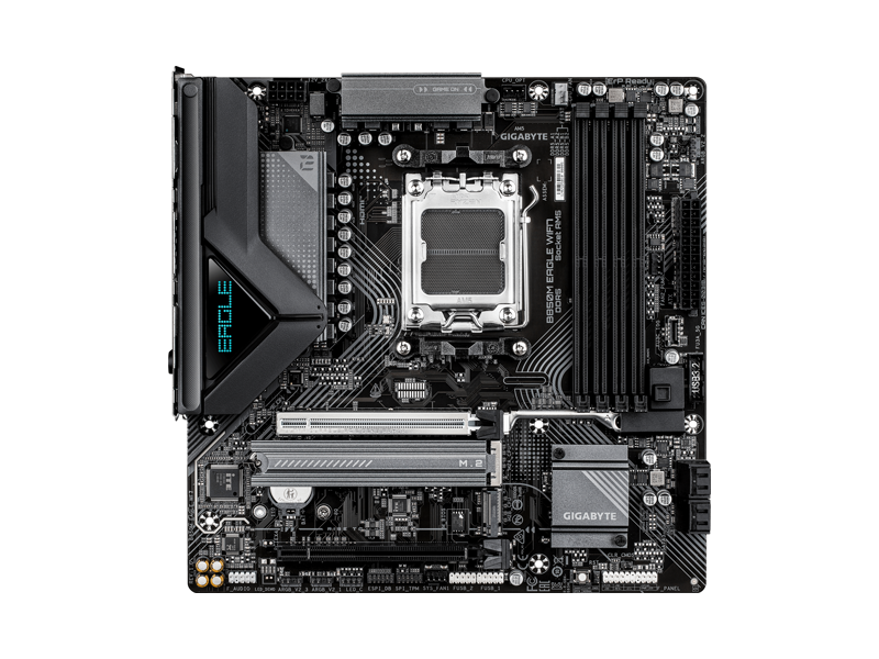 B850M EAGLE WIFI7  Материнская плата GIGABYTE B850M EAGLE WIFI7/ microATX/ AMD Ryzen 7000/ 8000/ 9000/ 4xDIMM DDR5 6400 MHz/ B850 AM5/ 4xSATA 6G/ 2xM.2 25110/ 22110/ 2580/ 2280/ PCI-E Gen3 x4/ x16/ PCI-E Gen4 x4/ x8/ PCI-E Gen5 x16/ Wi-Fi/ BT/ 13xUSB/ 2xUSB-C/ HDMI/ DP/ RJ4