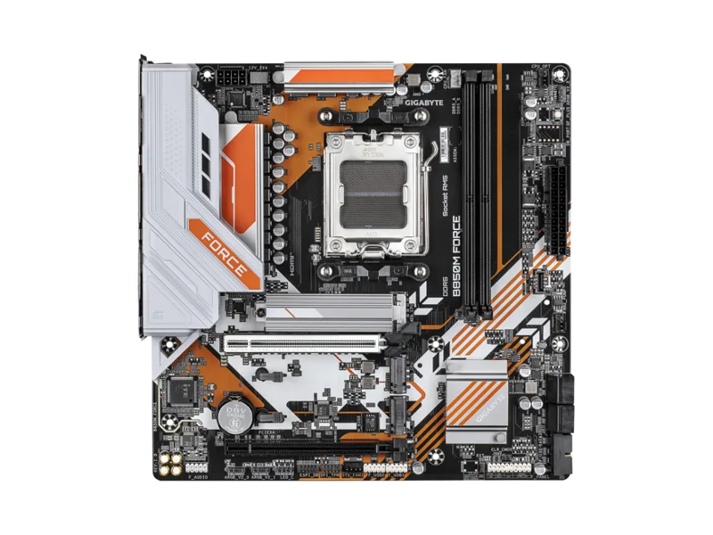 B850M FORCE  Материнская плата GIGABYTE B850M FORCE/ microATX/ AMD Ryzen 7000/ 8000/ 9000/ B850 AM5/ 2xDIMM DDR5 4800 MHz/ 4xSATA 6G/ 3xM.2 2280/ PCI-E Gen4 x4/ PCI-E Gen4 x4/ x8/ PCI-E Gen5 x16/ 11xUSB/ 2xUSB-C/ HDMI/ DP/ RJ45
