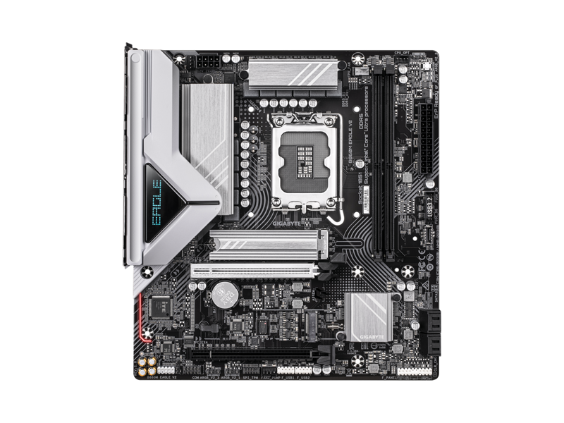 B860M EAGLE V2  Материнская плата Gigabyte B860M EAGLE V2/ microATX/ Intel Core Ultra/ B860 LGA1851/ 2xDIMM DDR5 6400 MHz/ 4xSATA 6G/ 2xM.2 2280/ PCI-E Gen4 x4/ PCI-E Gen5 x16/ 13xUSB/ HDMI/ DP/ RJ45