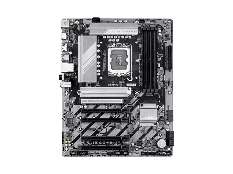 B860 DS3H WIFI6E  Материнская плата GIGABYTE B860 DS3H WIFI6E/ ATX/ Intel Core Ultra/ 4xDIMM DDR5 6400 MHz/ B860 LGA1851/ 4xSATA 6G/ 2xM.2 25110/ 22110/ 2580/ 2280/ 4xPCI-E Gen4 x16/ PCI-E Gen5 x16/ Wi-Fi/ BT/ 11xUSB/ 2xUSB-C/ HDMI/ DP/ RJ45