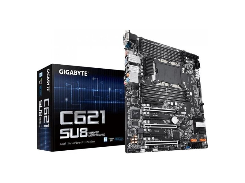 GA-C621-SU8  Материнская плата Gigabyte C621-SU8/ ATX/ Intel Xeon 1/ 2nd Gen/ 8xDIMM DDR4/ 8xSATA 6G/ 2xM.2 2242/ 2260/ 2280/ PCI-E x8/ x4/ 2xPCI-E x8/ 2xPCI-E x8/ x16/ PCI-E x16/ 8xUSB/ VGA Port/ RJ45