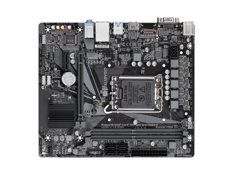 H610M H V3 DDR4  Материнская плата GIGABYTE H610M H V3 DDR4/ microATX/ Intel Celeron/ Pentium 12/ 13/ 14th Gen/ H610 LGA1700/ 2xDIMM DDR4 3200 MHz/ 4xSATA 6G/ M.2/ PCI-E Gen4 x16/ 12xUSB/ HDMi/ VGA Port/ RJ45