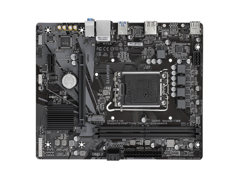 H610M K V2  Материнская плата Gigabyte H610M K V2/ microATX/ Intel Pentium/ Celeron 12/ 13/ 14th Gen/ H610 LGA1700/ 2xDIMM DDR5/ 2xSATA 6G/ M.2 2280/ 2260/ PCI-E Gen3/ PCI-E Gen4 x16/ HDMI/ DP/ 10xUSB/ RJ45