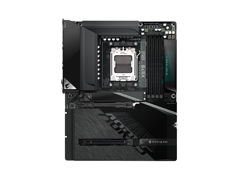 X870 A STEALTH  Материнская плата GIGABYTE X870 A STEALTH/ ATX/ AMD Ryzen 7000/ 8000/ 9000/ 4xDIMM DDR5 5200 MHz/ X870 AM5/ 2xSATA 6G/ 4xM.2 25110/ 22110/ 2580/ 2280/ PCI-E Gen4 x4/ x16/ PCI-E Gen4 x4/ x8/ PCI-E Gen5 x16/ Wi-Fi/ BT/ 16xUSB/ 4xUSB-C/ HDMI/ DP/ RJ45