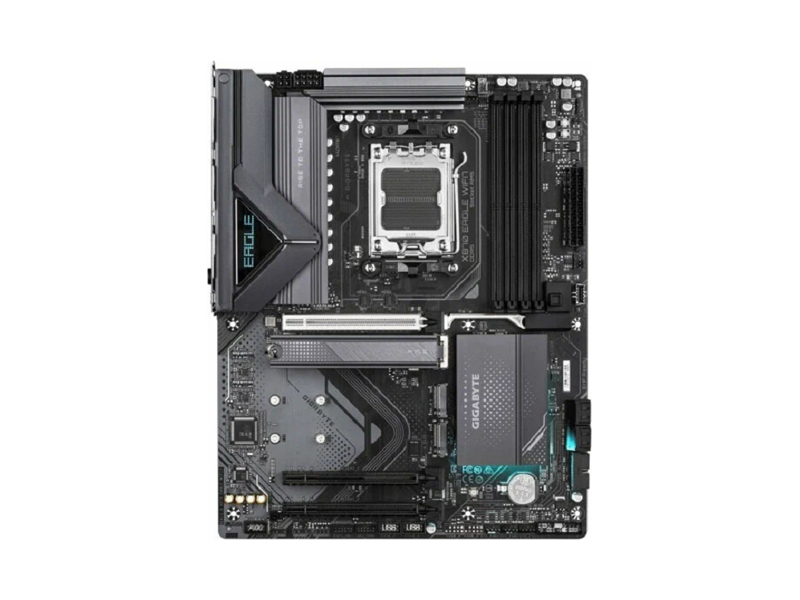 X870 EAGLE WIFI7  Материнская плата GIGABYTE X870 EAGLE WIFI7/ / ATX/ AMD Ryzen 7000/ 8000/ 9000/ X670 AM5/ 4xDIMM DDR5 4800 MHz/ 4xSATA 6G/ 2xPCI-E Gen4 x2/ x4/ PCI-E Gen5 x2/ x4/ 2xPCI-E Gen3 x16/ PCI-E Gen4 x4/ x8/ PCI-E Gen5 x16/ 8xUSB 2.0/ 5xUSB 3.2 Gen1/ USB 3.2 Gen2