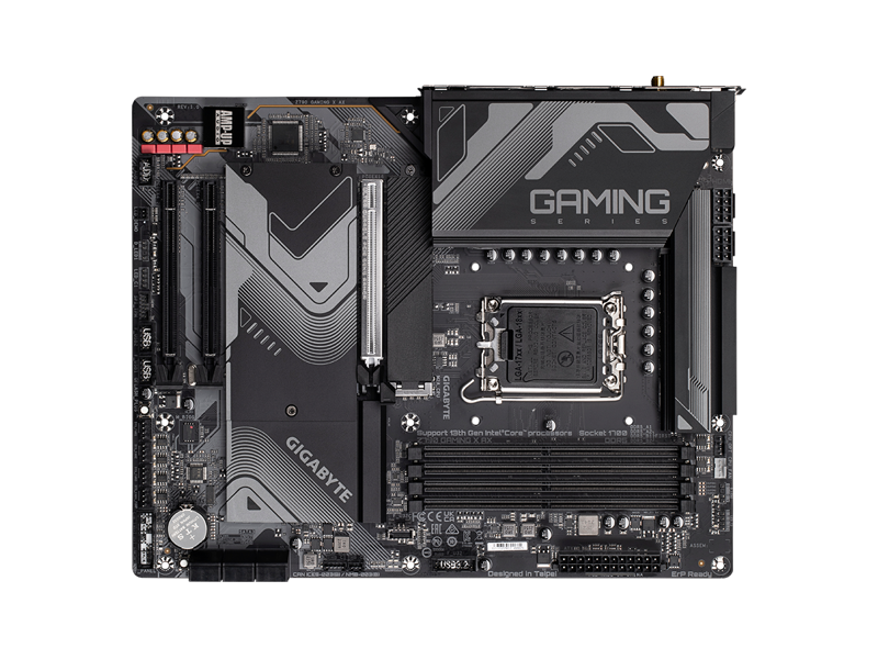 Z790 GAMING X  Материнская плата GIGABYTE Z790 GAMING X/ ATX/ ATX/ Intel Celeron/ Pentium Gold/ Core 12/ 13/ 14th Gen/ 4xDIMM DDR5 4800 MHz/ Z 790 LGA1700/ 6xSATA 6G/ 4xM.2 22110/ 2280/ PCI-E Gen3 x4/ PCI-E Gen4 x4/ PCI-E Gen5 x16/ 15xUSB/ 2xUSB-C/ HDMI/ DP/ RJ45