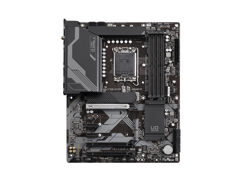 Z790 UD AX  Материнская плата GIGABYTE Z790 UD AX/ ATX/ Intel Celeron/ Prntium Gold 12/ 13/ 14th Gen/ Z790 LGA1700/ 4xDIMM DDR5 4800 MHz/ 6xSATA 6G/ 3xM.2/ 3xPCI-E Gen3/ PCI-E Gen4 x4/ PCI-E Gen5 x16/ Wi-Fi/ BT/ 17xUSB/ HDMI/ DP/ RJ45