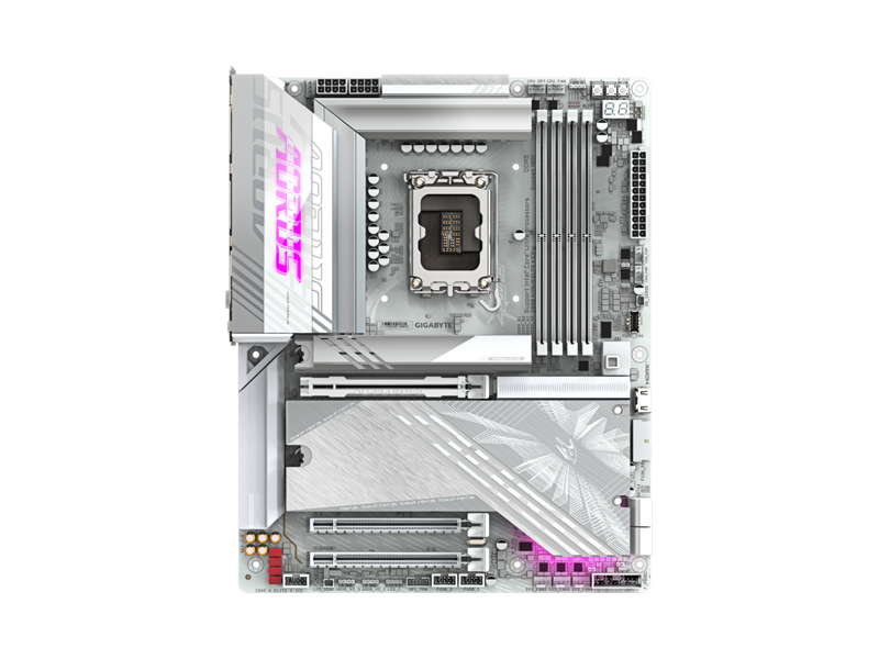 Z890 AORUS ELITE X ICE  Материнская плата Gigabyte Z890 AORUS ELITE X ICE/ ATX/ Intel Core Ultra/ Z890 LGA1851/ 4xDIMM DDR5 6400 MHz/ 4xSATA 6G/ 5xM.2 25110/ 22110/ 2580/ 2280/ PCI-E Gen4 x16/ PCI-E Gen4 x4/ x16/ PCI-E Gen5 x16/ Wi-Fi/ BT/ Thunderbolt/ 9xUSB/ HDMI/ RJ45