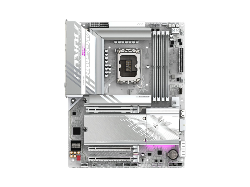 Z890 A ELITE WF7 ICE  Материнская плата Gigabyte Z890 A ELITE WF7 ICE/ ATX/ Intel Ultra S2/ Z890 LGA1851/ 4xDIMM DDR5 6400 MHz/ 4xSATA 6G/ 4xM.2 25110/ 22110/ 2580/ 2280/ 2xPCI-E Gen4 x4/ x16/ PCI-E Gen5 x16/ Wi-Fi/ BT/ Thunderbolt/ 15xUSB/ USB-C/ HDMI/ RJ45