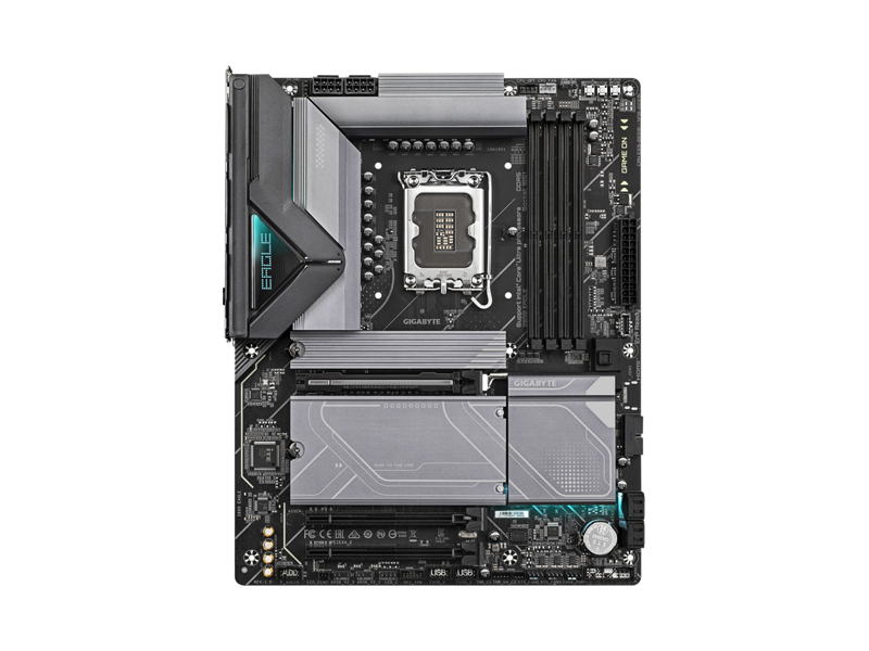 Z890 EAGLE  Материнская плата GIGABYTE Z890 EAGLE/ ATX/ Intel Ultra/ Z890 LGA1851/ 4xDIMM DDR5 4800 MHz/ 4 x SATA 6G/ 4xM.2/ PCI-E Gen5 x16/ 2xPCI-E Gen4 x16/ 2 x USB 3.2 Gen 2 Type-A/ 3 x USB 3.2 Gen 1/ 4 x USB 2.0/ USB4 Type-C(DP)/ DP/ RJ45