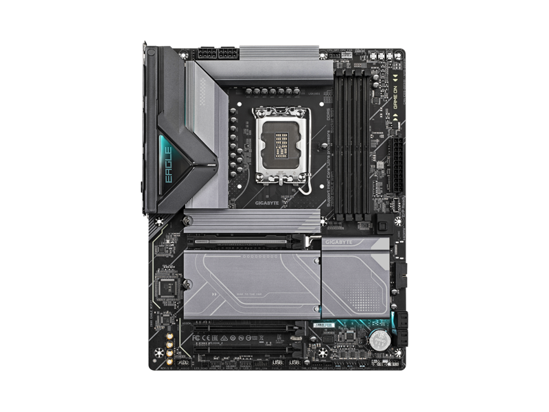 Z890 EAGLE WIFI7  Материнская плата GIGABYTE Z890 EAGLE WIFI7/ ATX/ Intel Ultra/ Z890 LGA1851/ 4xDIMM DDR5 4800 MHz/ 4 x SATA 6G/ 4xM.2/ PCI-E Gen5 x16/ 2xPCI-E Gen4 x16/ 2 x USB 3.2 Gen 2 Type-A/ 3 x USB 3.2 Gen 1/ 4 x USB 2.0/ USB4 Type-C/ DP/ RJ45