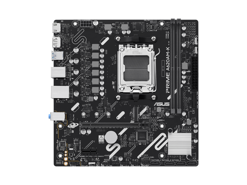 90MB1GX0-M0EAY0  Материнская плата ASUS PRIME A620AM-K/ microATX/ AMD Ryzen 7000/ 8000/ 9000/ 2xDIMM DDR5/ A620 AM5/ 4xSATA 6G/ M.2 2242/ 2260/ 2280/ PCI-E Gen3/ PCI-E Gen4 x4/ x8/ x16/ 14xUSB/ USB-C/ HDMI/ RJ45