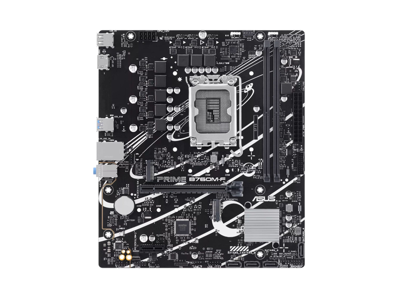 90MB1IK0-M0EAY0  Материнская плата ASUS PRIME B760M-F/ microATX/ Intel Celeron/ Pntium Gold/ Core 12/ 13/ 14th Gen/ 4xDIMM DDR5 5600 MHz/ B760 LGA1700/ 4xSATA 6G/ 2xM.2 2242/ 2260/ 2280/ PCI-E Gen4 x4/ x16/ 2xPCI-E Gen4 x16/ Wi-Fi/ BT/ 11xUSB/ USB-C/ HDMI/ DP/ RJ45