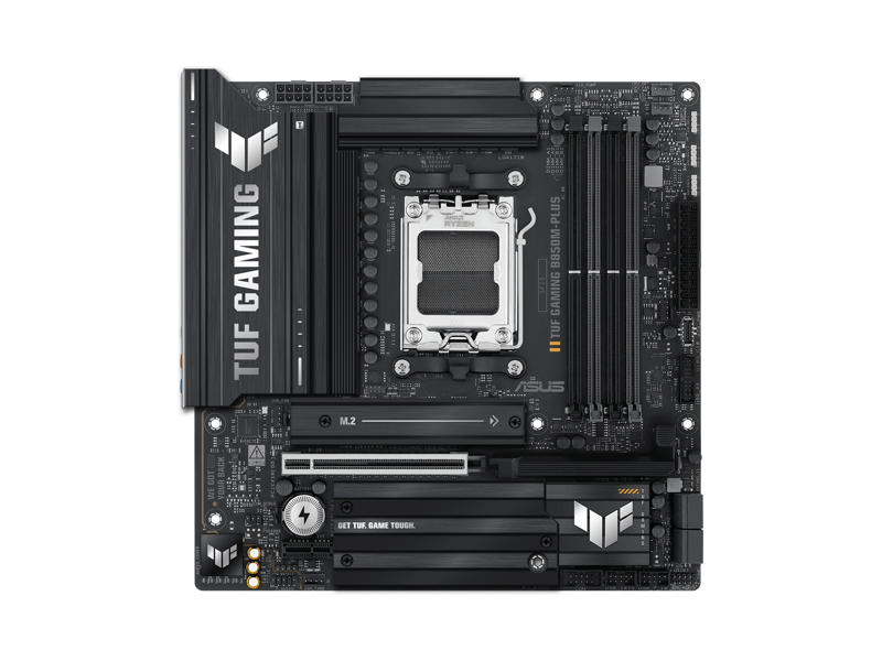 90MB1IX0-M0EAY0  Материнская плата ASUS TUF GAMING B850M-PLUS/ microATX/ AMD Ryzen 7000/ 8000/ 9000/ B850 AM5/ 4xDIMM DDR5 5200 MHz/ 4xSATA 6G/ 3xM.2 2280/ 2242/ 2260/ PCI-E Gen4/ PCI-E Gen4 x16/ PCI-E Gen5 x16/ 16xUSB/ HDMI/ DP/ RJ45