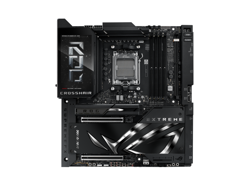 90MB1LB0-M0EAY0  Материнская плата Asus ROG CROSSHAIR X870E EXTREME/ eATX/ AMD Ryzen 7000/ 8000/ 9000/ 4xDIMM DDR5/ 4xSATA 6G/ 5xM.2 22110/ 2280/ 2xPCI-E Gen4 x16/ 2xPCI-E Gen5 x16/ Wi-Fi/ BT/ 10xUSB/ HDMI/ RJ45