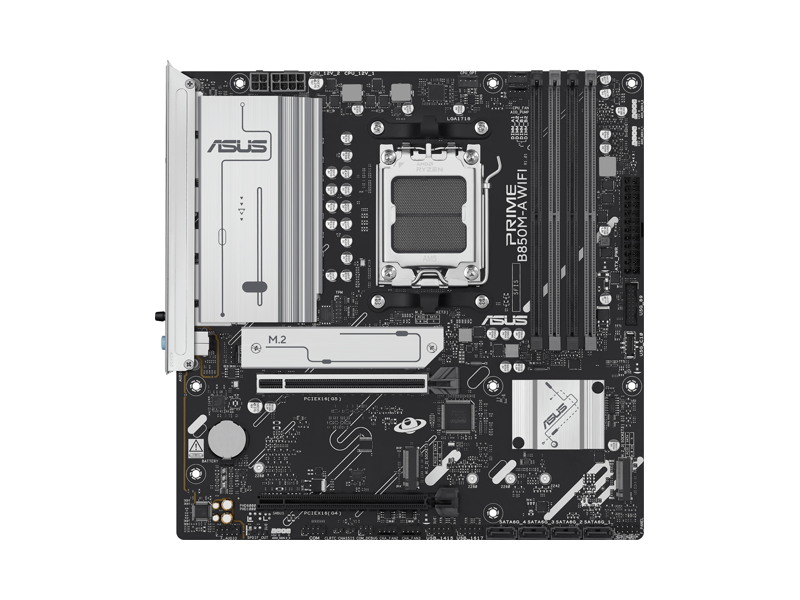 90MB1LN0-M0EAY0  Материнская плата ASUS PRIME B850M-A WIFI/ microATX/ AMD Ryzen 7000/ 8000/ 9000/ B850 AM5/ 4xDIMM DDR5/ 4xSATA 6G/ 3xM.2 2242/ 2260/ 2280/ PCI-E Gen4/ PCI-E Gen4 x4/ x8/ PCI-E Gen5 x16/ Wi-Fi/ BT/ 11xUSB/ USB-C/ HDMI/ 2xDP/ RJ45