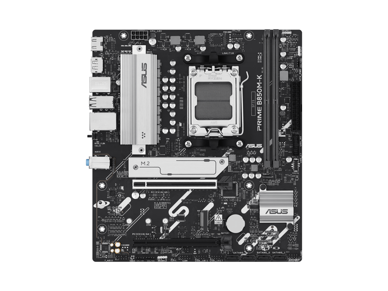 90MB1LV0-M0EAY0  Материнская плата ASUS PRIME B850M-K/ microATX/ AMD Ryzen 7000/ 8000/ 9000/ B850 AM5/ 2xDIMM DDR5 8400 MHz max/ 4xSATA 6G/ 2xM.2 2242/ 2260/ 2280/ PCI-E Gen4 x4/ x8/ x16/ PCI-E Gen4 x16/ PCI-E Gen5 x16/ 4/ 21xUSB/ HDMI/ DP/ RJ45