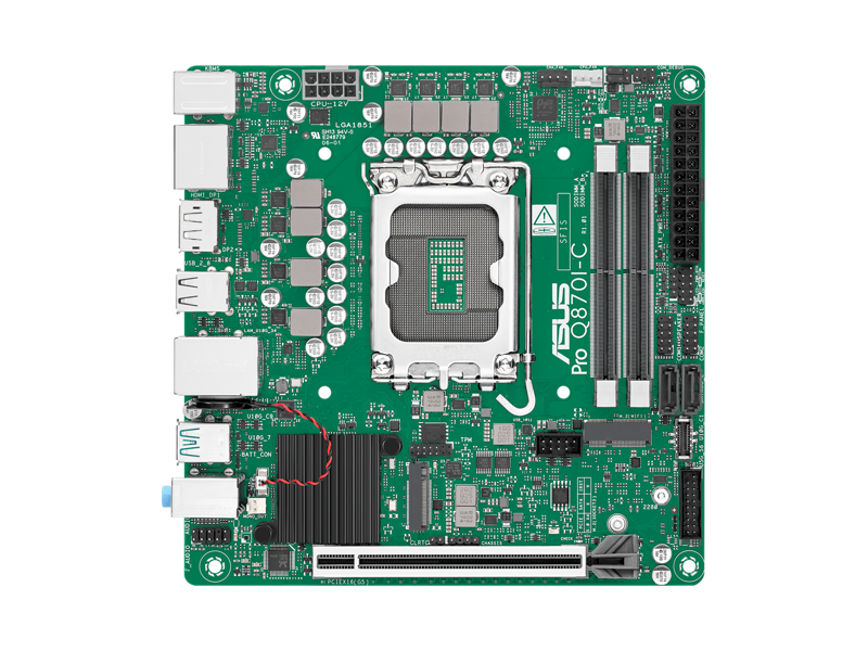 90MB1MPP-M0EAYC  Материнская плата ASUS PRO Q870I-C-CSM/ miniITX/ Intel Ultra S2/ 2xDIMM DDR5 6400 MHz/ Q870 LGA1851/ 2xSATA 6G/ M.2 2280/ PCI-E Gen5 x16/ 7xUSB/ 2xUSB-C/ HDMI/ 2xDP/ RJ45