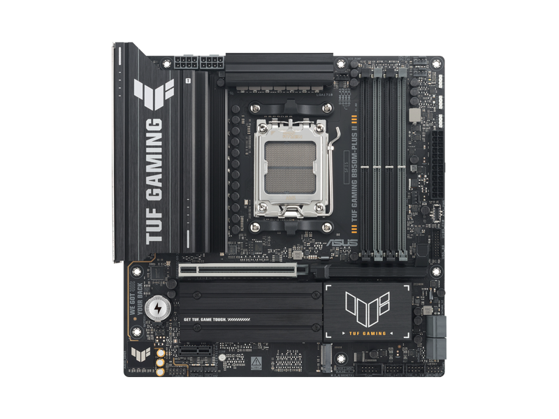90MB1MT0-M0EAY0  Материнская плата ASUS TUF GAMING B850M-PLUS II/ microATX/ AMD Ryzen 7000/ 8000/ 9000/ AM5 B850/ 4xDIMM DDR5/ 4xSATA 6G/ 3xM.2 2242/ 2260/ 2280/ PCI-E Gen4/ PCI-E Gen4 x4/ x8/ x16/ PCI-E Gen5 x16/ 13xUSB/ 3xUSB-C/ HDMI/ DP/ RJ45