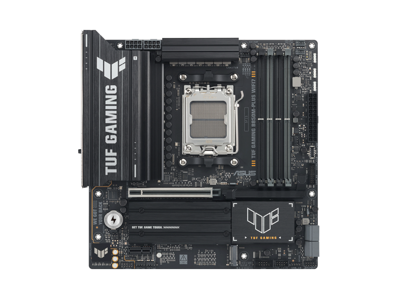 90MB1MU0-M0EAY0  Материнская плата ASUS TUF GAMING B850M-PLUS WIFI7/ microATX/ AMD Ryzen 7000/ 8000/ 9000/ AM5/ 4xDIMM DDR5/ 4xSATA 6G/ 3xM.2/ PCI-E Gen4 x4/ Wi-Fi/ BT/ 13xUSB/ 2xUSB-C/ HDMI/ DP/ RJ45