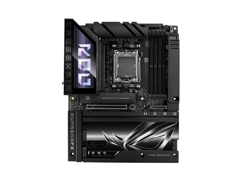 90MB1MX0-M0EAY0  Материнская плата ASUS ROG CROSSHAIR X870E HERO BTF/ ATX/ AMD Ryzen 7000/ 8000/ 9000/ 4xDIMM DDR5 5200 MHz/ X870 AM5/ 4xSATA 6G/ 5xM.2 2242/ 2260/ 2280/ PCI-E Gen4 x4/ x8/ x16/ PCI-E Gen5 x16/ Wi-Fi/ BT/ 10xUSB/ 5xUSB-C/ HDMI/ DP/ RJ45