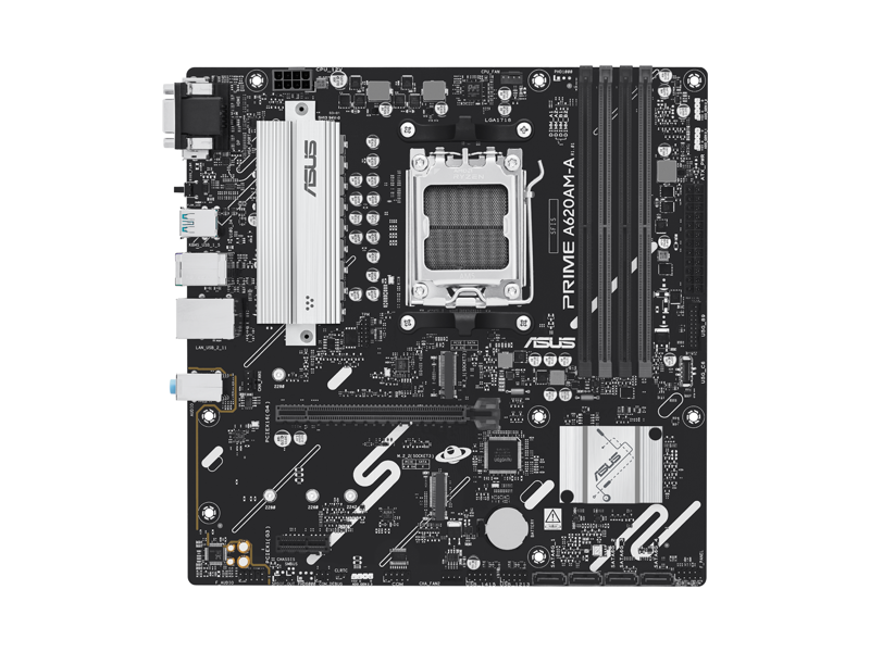 90MB1MY0-M0EAYC  Материнская плата ASUS PRIME A620AM-A-CSM/ microATX/ AMD Ryzen 7000/ 8000/ 9000/ 4xDIMM DDR5/ A620 AM5/ 4xSATA 6G/ 2xM.2/ PCI-E Gen3/ PCI-E Gen4 x4/ x8/ x16/ PCI-E Gen4 x16/ 8xUSB/ 2xUSB-C/ HDMI/ DP/ VGA Port/ RJ45