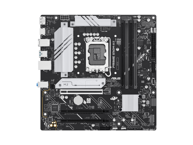 90MB1NG0-M0EAYC  Материнская плата ASUS PRIME B760M-A II-CSM/ microATX/ Intel Celeron/ Pentium Gold/ Core 12/ 13/ 14th Gen/ 4xDIMM DDR5 5600 MHz/ B760 LGA1700/ 4xSATA 6G/ 2xM.2 2242/ 2260/ 2280/ PCI-E Gen x4/ x16/ 2xPCI-E Gen4 x16/ 11xUSB/ USB-C/ HDMI/ DP/ RJ45