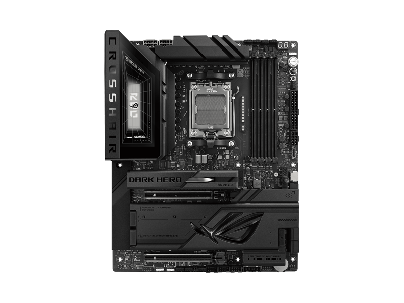 90MB1NT0-M0EAY0  Материнская плата ASUS ROG CROSSHAIR X870E DARK HERO/ ATX/ AMD Ryzen 7000/ 8000/ 9000/ 4xDIMM DDR5/ X870 AM5/ 4xSATA 6G/ 5xM.2 2242/ 2260/ 2280/ 22110/ 2xPCI-E Gen4 x16/ 2xPCI-E Gen5 x16/ Wi-Fi/ BT/ 11xUSB/ 6xUSB-C/ HDMI/ DP/ RJ45