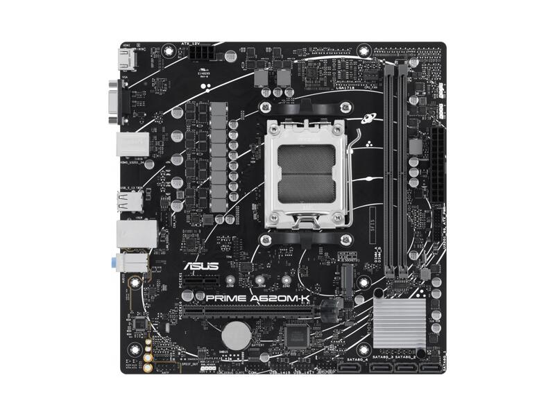 PRIME A620M-K  Материнская плата ASUS PRIME A620M-K, Socket AM5, AMD A620, mATX, 2xDIMM DDR5 M.2 4xSATA 2xPCI-E 2242/ 2260/ 2280 RAID 6xUSB VGA HDMI