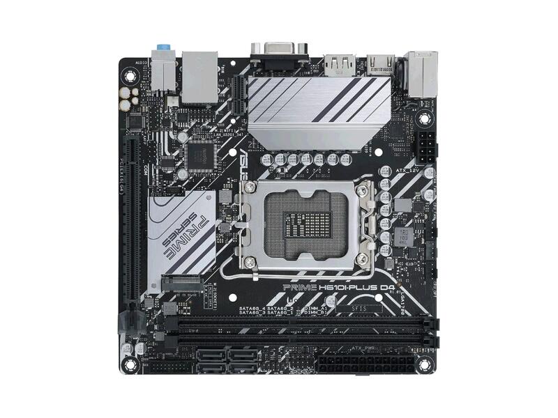 PRIME H610I-PLUS D4-CSM  Материнская плата ASUS PRIME H610I-PLUS D4-CSM/ miniITX/ Intel Celeron/ Pentium Gold 13th Gen/ H610 LGA1700/ 2xDIMM DDR 3200 MHz/ 4xSATA 6G/ M.2 PCI-E Gen3 x4/ PCI-E Gen4 x16/ 3xUSB 2.0/ 3xUSB 3.2 Gen1/ Wi-Fi/ BT/ HDMI/ DP/ RJ45