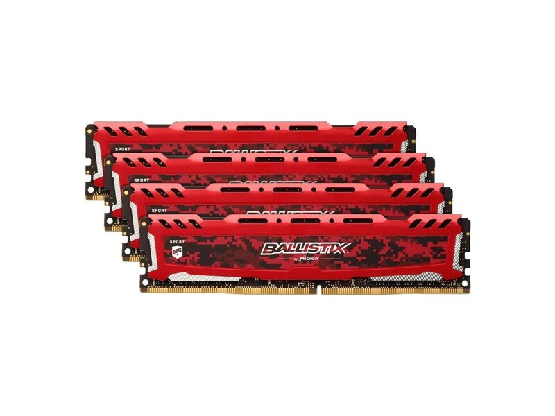 BLS4K16G4D240FSE  Crucial DDR4 64GB Kit (16GBx4) 2400MHz (PC4-19200) CL16 DR x8 Unbuffered DIMM 288pin Ballistix Sport LT Red