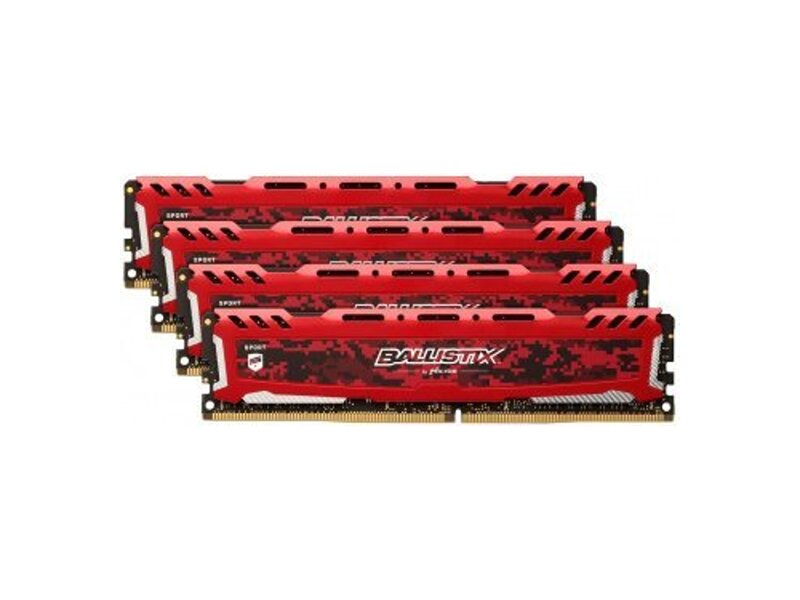 BLS4K8G4D26BFSEK  Crucial DDR4 32GB Kit (8GBx4) 2666MHz (PC4-21300) CL16 SR x8 Unbuffered DIMM 288pin Ballistix Sport LT Red