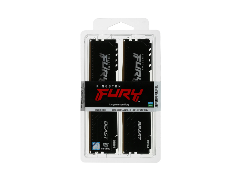 KF432C16BB1K2/32WP  Kingston DIMM DDR4 32GB Kit(2x16GB) 3200MHz(PC4-25600) FURY Beast Black