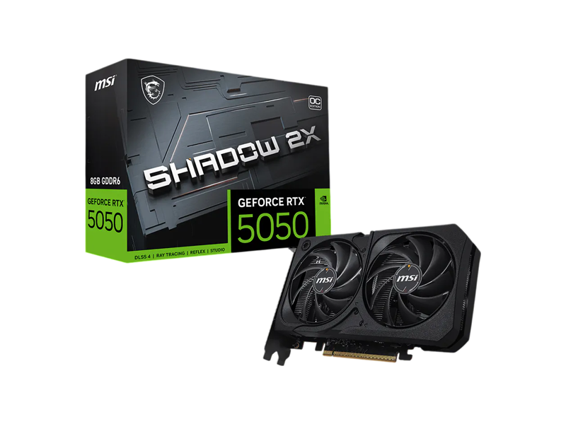 GeForce RTX 5050 8G SHADOW 2X  Видеокарта MSI GeForce RTX 5050 8G SHADOW 2X NVIDIA GeForce RTX 5050 8GB 128bit GDDR6 PCI-E Gen5 HDMI 3xDP