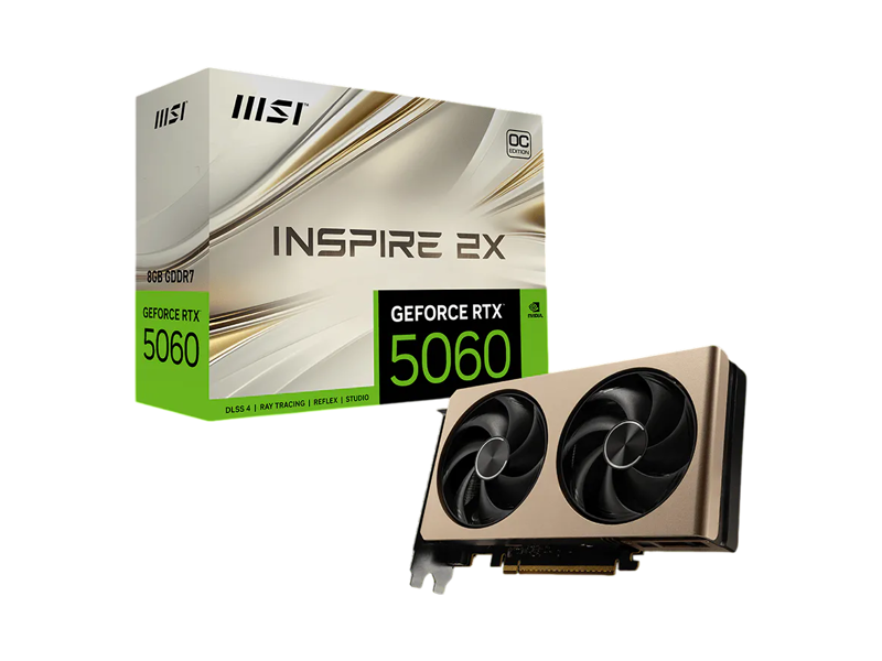 GeForce RTX 5060 8G INSPIRE 2X  Видеокарта MSI GeForce RTX 5060 8G INSPIRE 2X NVIDIA GeForce RTX 5060 8GB 128bit GDDR7 PCI-E Gen5 HDMI 3xDP