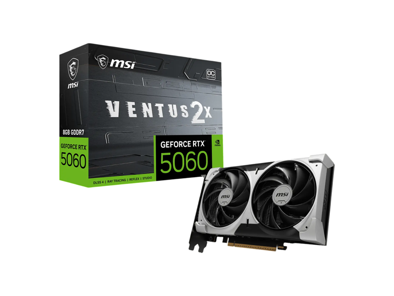 GeForce RTX 5060 8G VENTUS 2X OC V1  Видеокарта MSI GeForce RTX 5060 8G VENTUS 2X OC V1 NVIDIA GeForce RTX 5060 8GB 128bit GDDR7 PCI-E Gen5 HDMI 3xDP