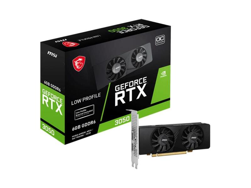 RTX-3050-LP-6G-OC  Видеокарта MSI PCI-E 4.0 RTX 3050 LP 6G OC NVIDIA GeForce RTX 3050 6Gb 128bit GDDR6 1807/ 14000 HDMIx1 DPx3 HDCP Ret