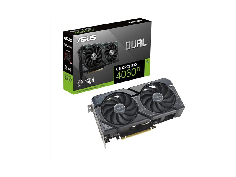 90YV0JH1-M0NA00  Видеокарта Asus DUAL-RTX4060TI-16G 4K GDDR6 x 16, 128, DisplayPort; HDMI; HDMI 2.0, HDMI 2.1 x 1; DisplayPort 1.4a x 3,