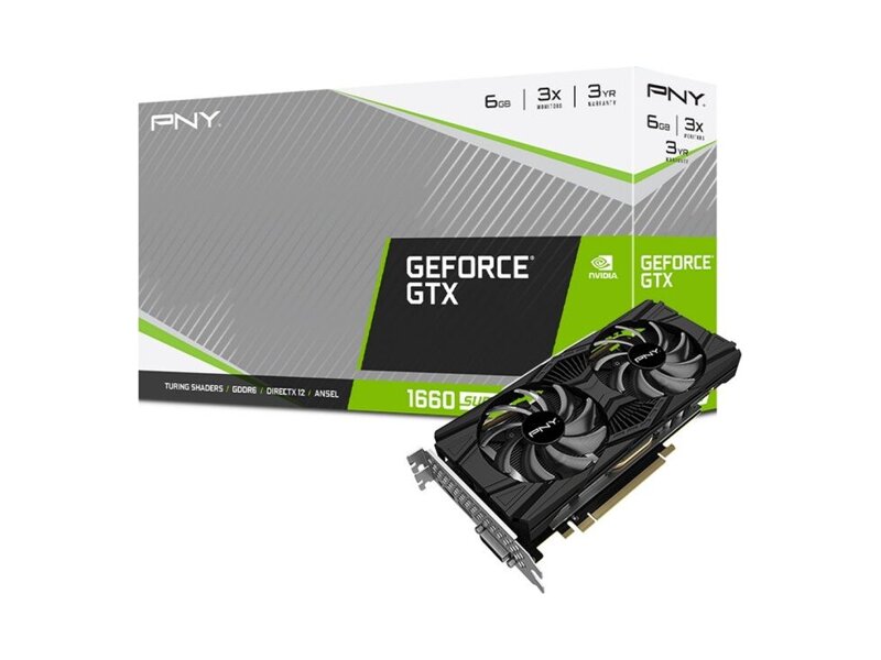 VCG16606SDFPPB  Видеокарта Nvidia PNY GTX1660SUPER Dual Fan 6GB RTL VCG16606SDFPPB