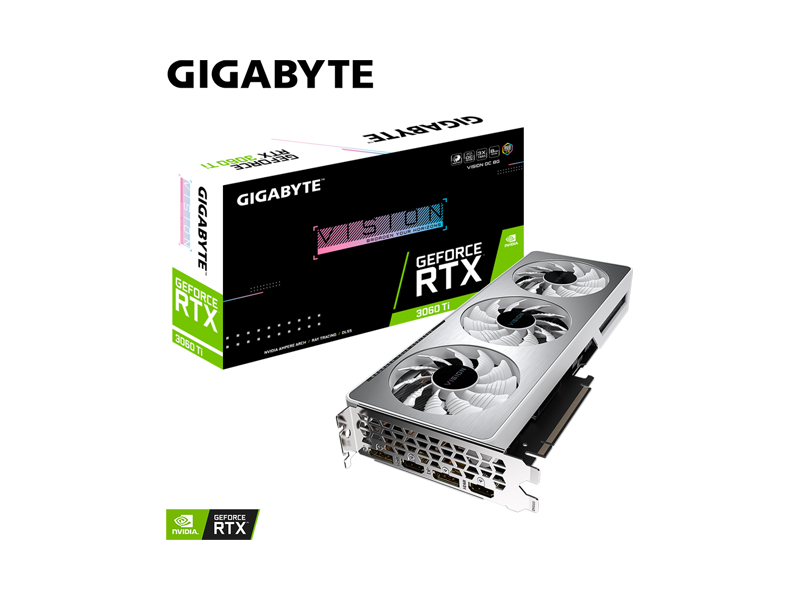 GV-N306TVISION OC-8GD  Видеокарта Gigabyte PCI-E 4.0 GV-N306TVISION OC-8GD NVIDIA GeForce RTX 3060Ti 8192Mb 256 GDDR6 1755/ 14000/ HDMIx2/ DPx2/ HDCP Ret