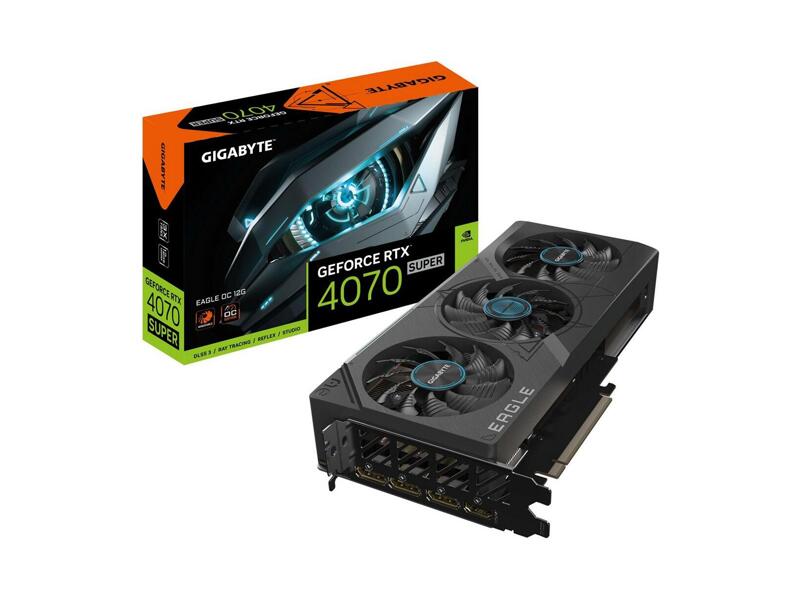 GV-N407SEAGLE-OC-12GD  Видеокарта Gigabyte RTX4070SUPER EAGLE OC 12GB GDDR6X 192-bit DPx3 HDMI 3FAN RTL