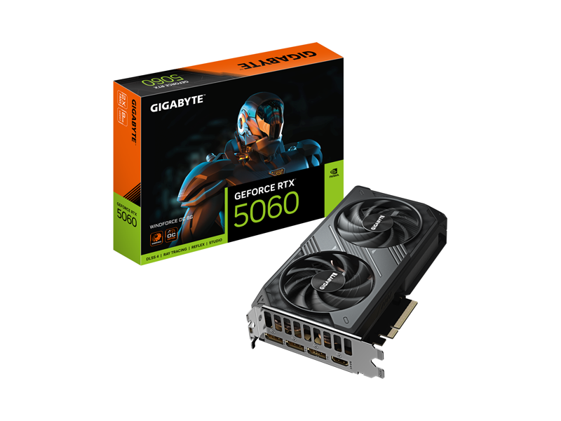 GV-N5060WF2OC-8GD Видеокарта Gigabyte GeForce RTX 5060 WINDFORCE OC 8G GeForce RTX 5060 8GB 128bit GDDR7 PCI-E Gen5 HDMI 3xDP 2