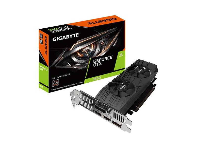 GV-N1656D6-4GL  Видеокарта Gigabyte PCI-E GV-N1656D6-4GL NVIDIA GeForce GTX 1650 4096Mb 128 GDDR6 1590/ 12000 DVIx1/ HDMIx2/ DPx1/ HDCP Ret low profile