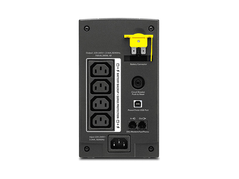BX700UI  ИБП APC Back-UPS, 700VA/ 390W, 230V, AVR, Interface Port USB, (4) IEC Sockets, user replacable batteries 1