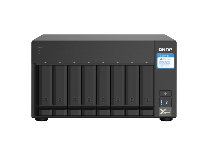 TS-832PX-4G  Сетевое хранилище NAS QNAP TS-832PX-4G 8x3.5''/ 2.5'' SATA 6G, M.2 2280 4GB, 3xUSB, 2 x 10GbE SFP+