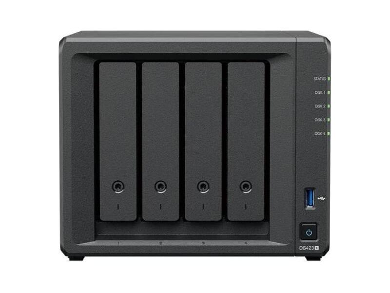 DS423+  СХД 	Synology QC2, 0GhzCPU/ 2GB(upto6)/ RAID0, 1, 10, 5, 6/ up to 4HDDs SATA(3, 5'' or 2, 5'')/ 2xUSB3.2/ 2GigEth/ iSCSI/ 2xIPcam(up to 40)/ 1xPS/ 1YW(repl DS420+)''