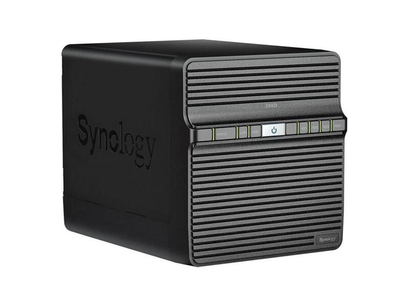 DS423  СХД 	Synology QC1, 1GhzCPU/ 2GB/ RAID0, 1, 10, 5, 6/ up to 4HDDs SATA(3, 5'' or 2, 5'')/ 2xUSB3.2/ 2GigEth/ iSCSI/ 2xIPcam(up to 30)/ 1xPS/ 2YW repl DS418