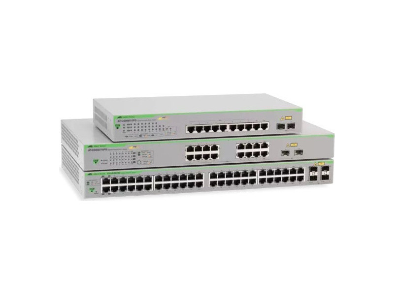 AT-GS950/10PSV2-50  Allied Telesis Gigabit Smart Access PoE+ switch, 8+2 ports